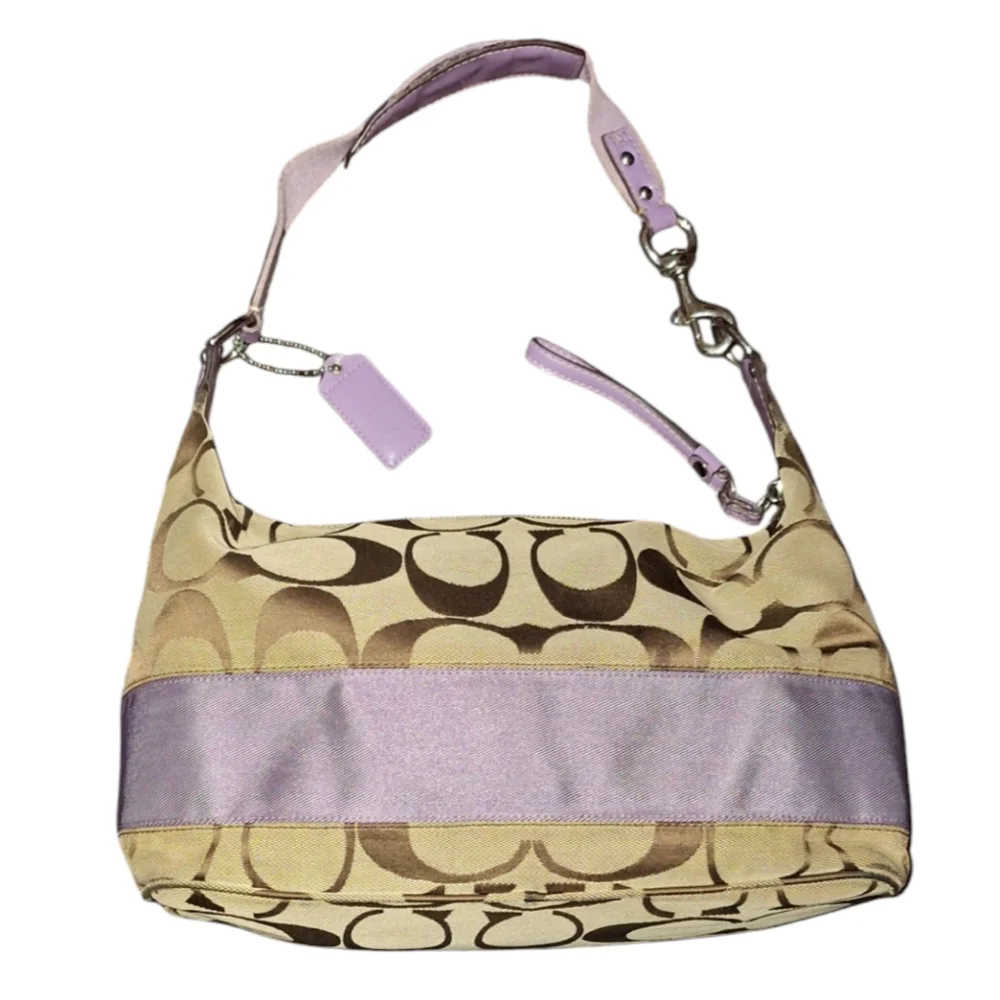 Coach Signature Canvas Hobo with Lavender Accent